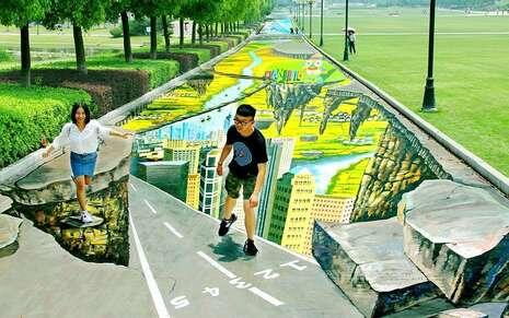 Ini Jalan dengan Lukisan 3D Terpanjang di Dunia