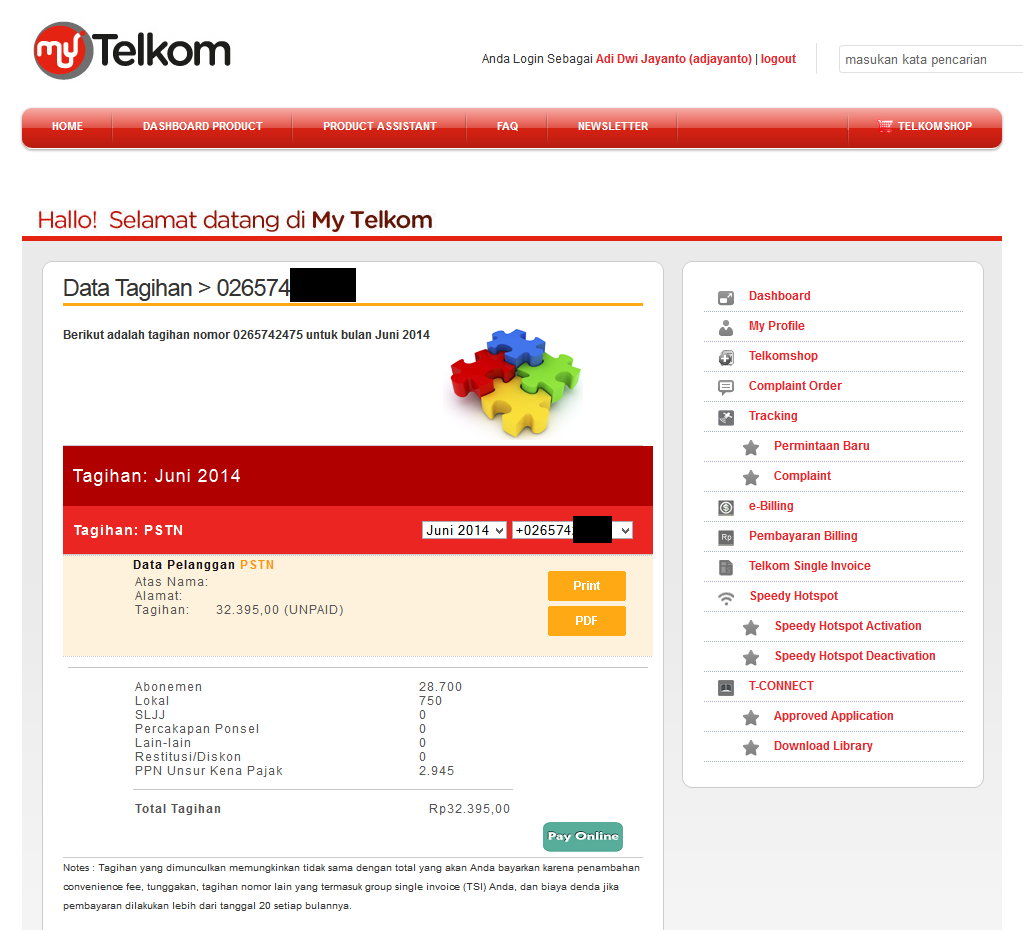 Pembayaran Telepon Melalui MY TELKOM Tidak Kunjung &quot;Lunas&quot;