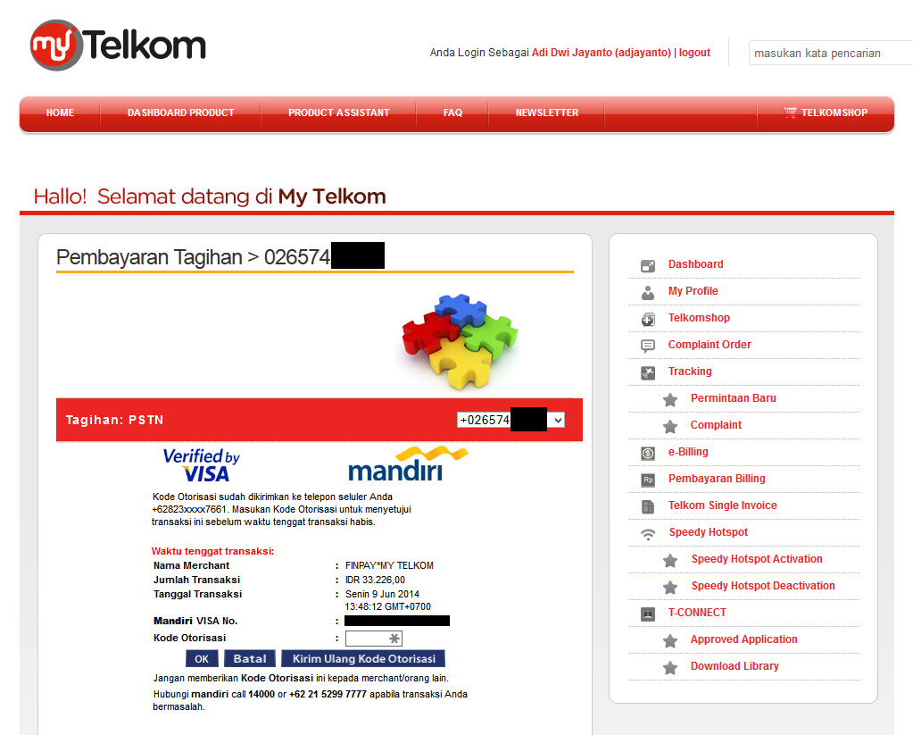 Pembayaran Telepon Melalui MY TELKOM Tidak Kunjung &quot;Lunas&quot;