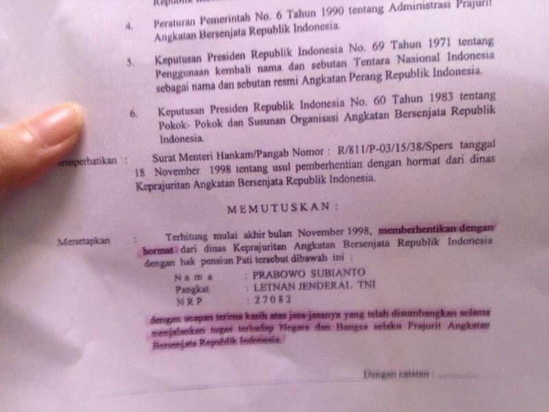 Surat Pemberhentian Prabowo Subianto | KASKUS