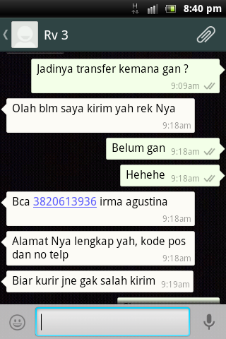 Saya tertipu transaksi sama IRMA AGUSTINA
