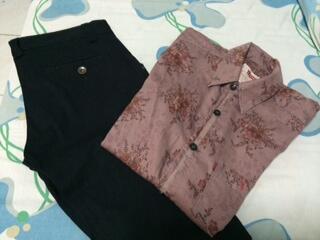 KEMEJA RED FLORAL & CHINO BLACK STRETCH SKINNY
