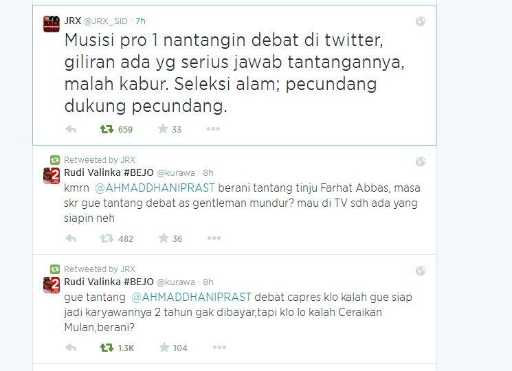 &#91;Tim Sukses Siapa Ini?&#93; Ahmad Dhani ngajak debat Relawan JKW-JK di Twitter
