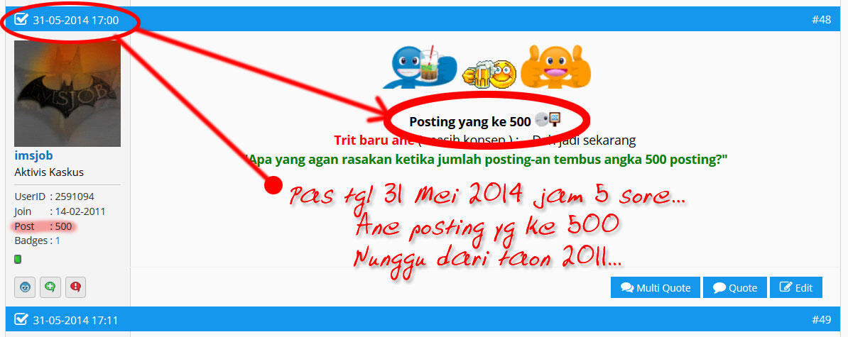 &quot;Apa yang agan rasakan ketika jumlah posting-an tembus angka 500 posting?&quot;