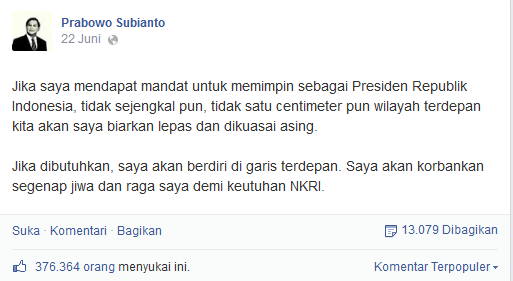 Tidak 1 jengkal pun akan di serahkan, bahkan 1 cm pun tidak akan di serahkan