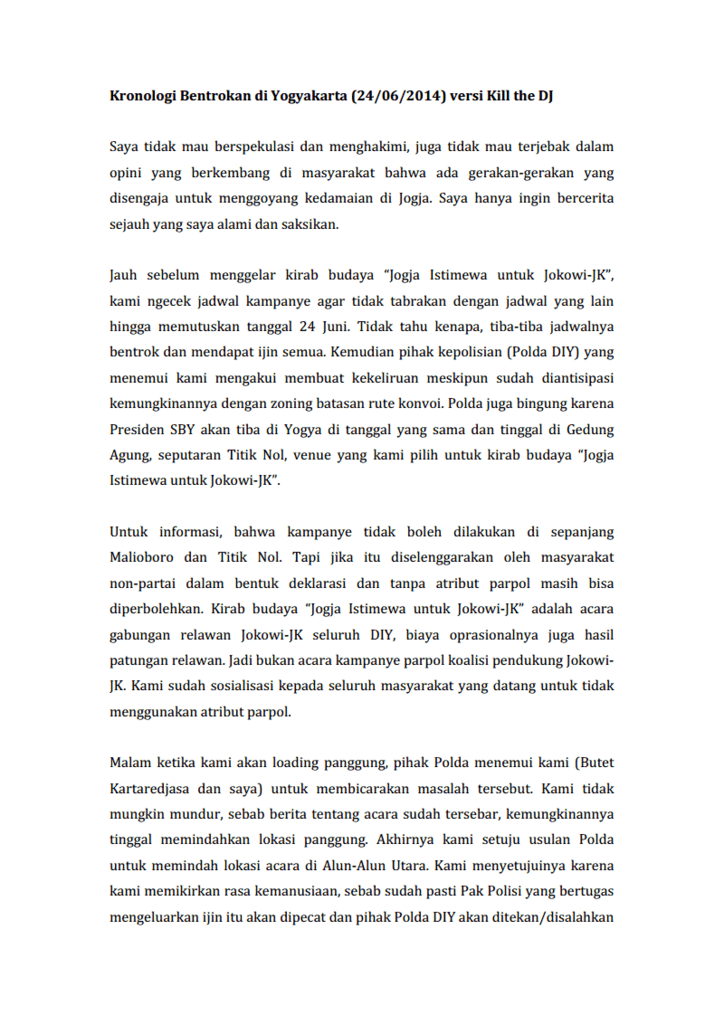 Kronologi Bentrokan di Yogyakarta 24 juni 2014 versi kill the dj
