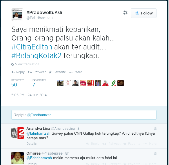 Fahri Hamzah: Saya menikmati kepanikan, Orang-orang palsu akan kalah