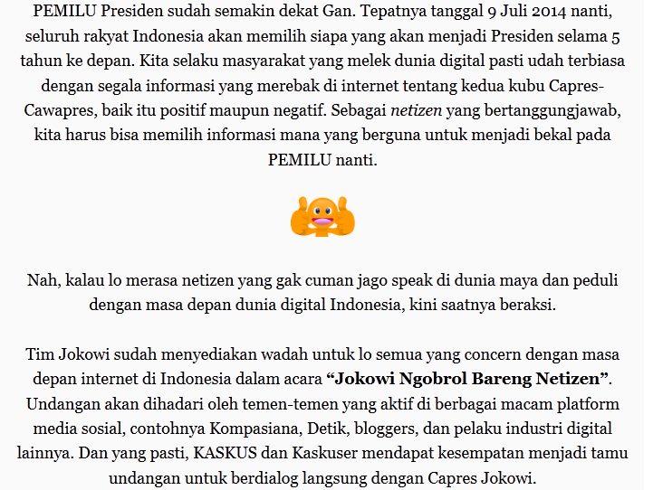 Beberapa FAKTA Kaskus mendukung Jokowi sebagai CAPRES