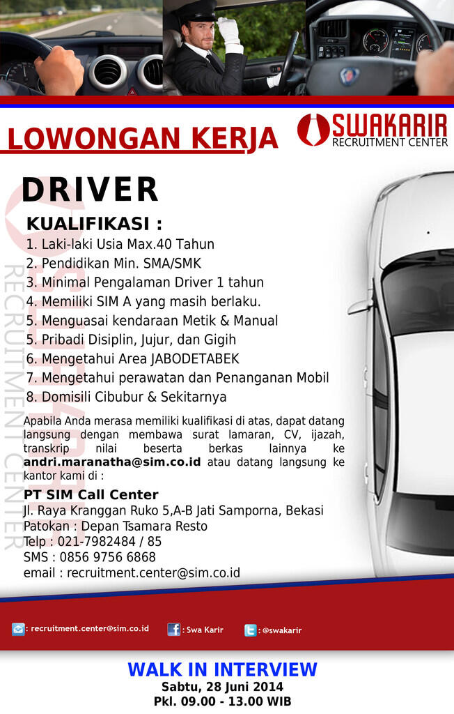 LOWONGAN KERJA SUPIR (URGENT)