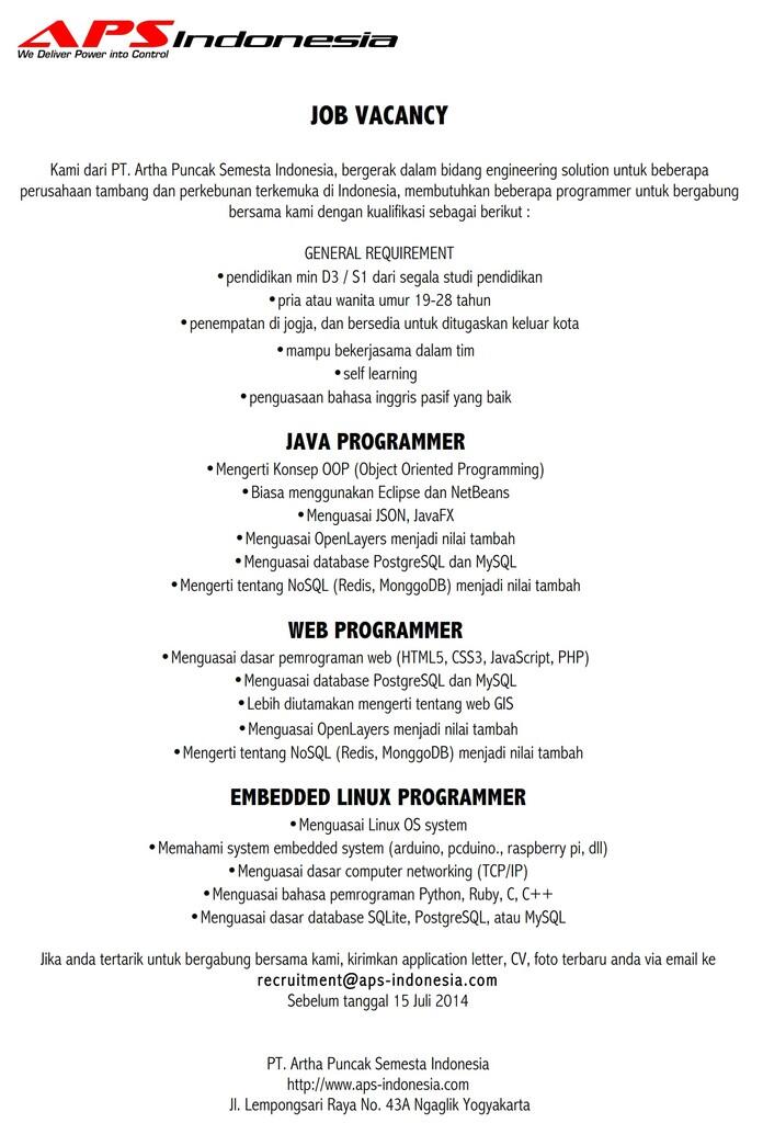 Lowongan Pekerjaan sebagai Programmer
