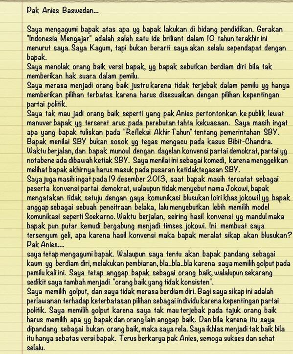 Surat Untuk Anies Baswedan