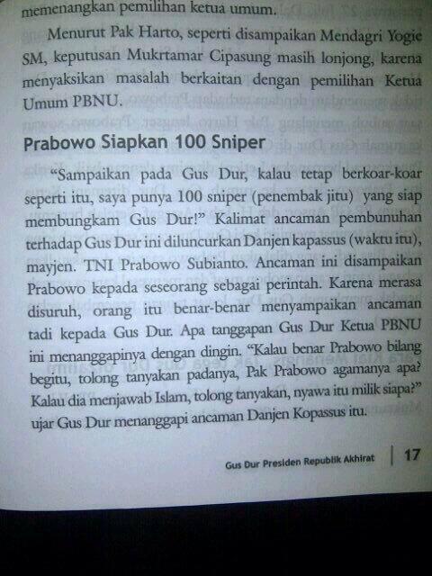 |100 Sniper| Prabowo Didesak oleh Keluarga Almarhum Gus Dur untuk Lakukan Klarifikasi