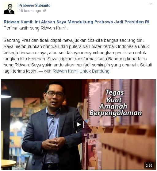 Ridwan Kamil: Ini Alasan Saya Mendukung Prabowo Jadi Presiden RI