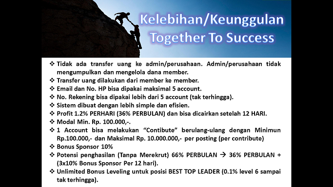 TOGETHER2SUCCESS.COM BISNIS DAHSYAT BUNGA 36% / BLN FIX