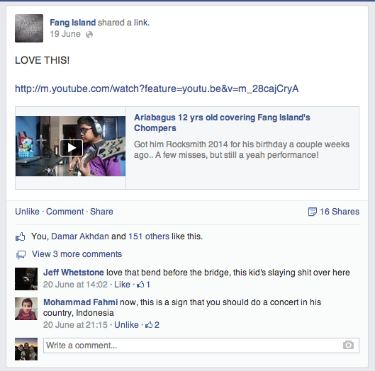 Vid anak gue latihan di-like ama grup band aslinya