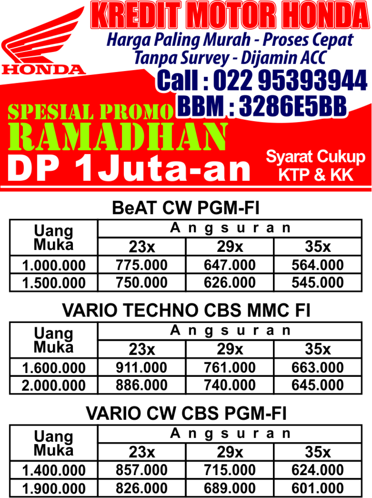 KREDIT MOTOR HONDA DP 1 Juta - BANDUNG & CIMAHI