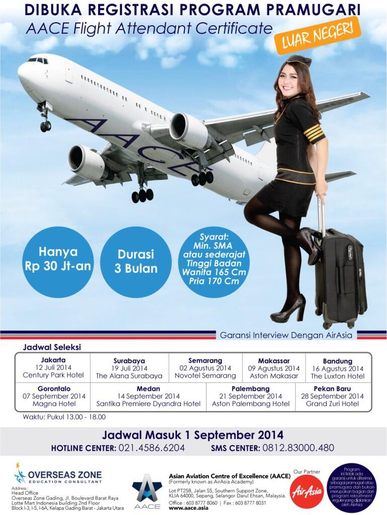 DIBUKA REGISTRASI PROGRAM PRAMUGARI/A LUAR NEGERI AACE Flight Attendant Certificate