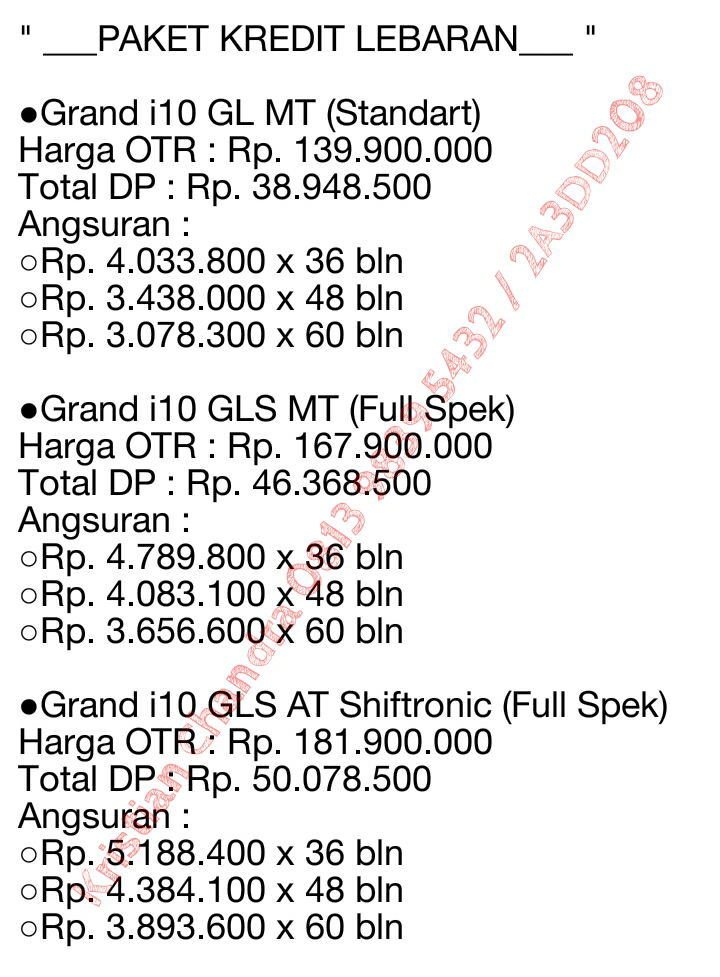 Hyundai Grand i10 DP mulai 38 Jutaan Cash/ Kredit/Tukar tambah