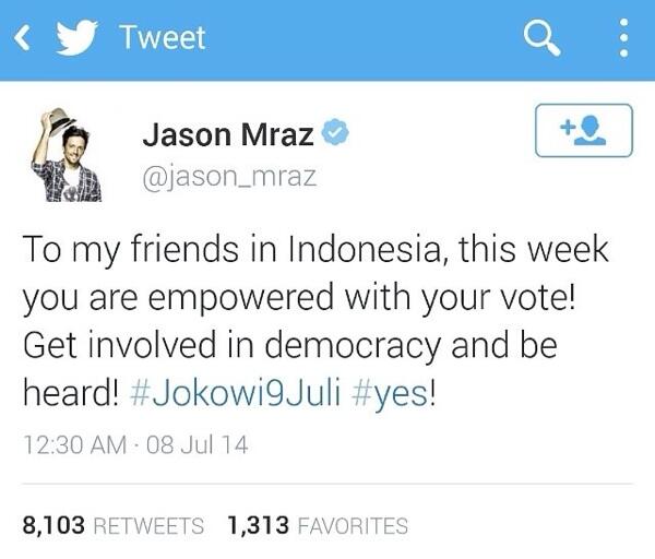 Ternyata Jason Mraz juga dukung Beliau