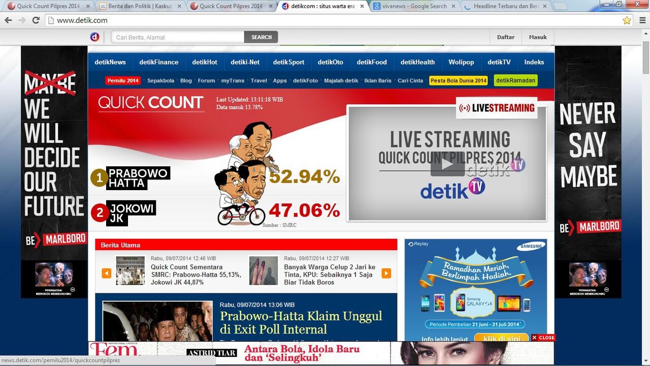 SMRC: PRABOWO 52,94%, JOKOWI 47,06% (detik.com)