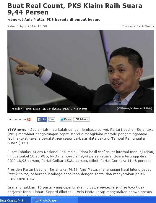 [Bandingkan dgn RealCount PKS di Pileg] Ini hasil real count oleh PKS di 33 provinsi
