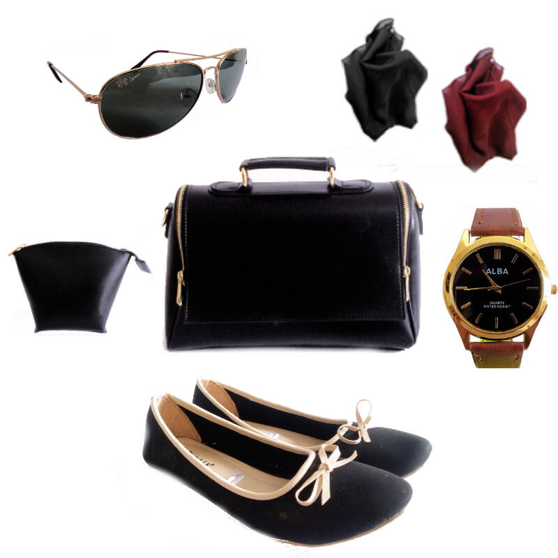 Promo paket lebaran tas+pouch+pashmina+jam+sepatu+kacamata
