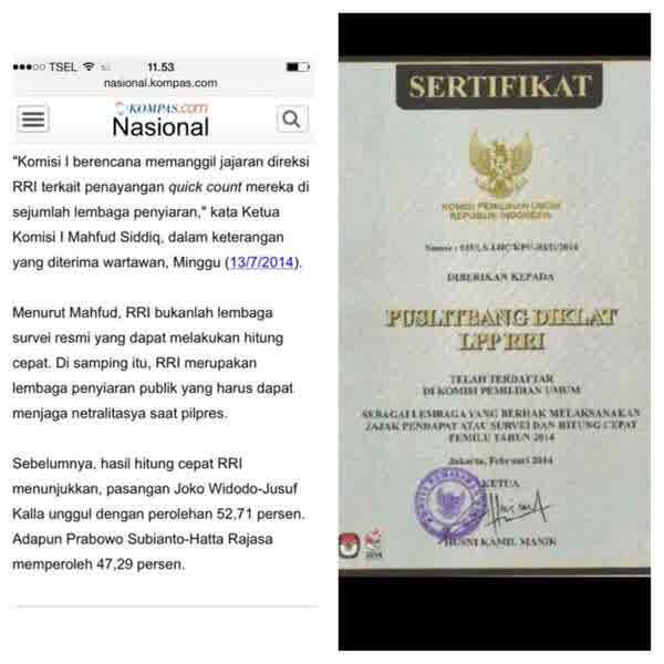 masih yakin RRI lembaga survey yg illegal ?