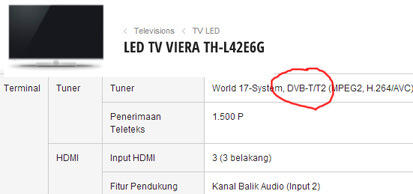 Televisi yang sudah dilengkapi dengan tuner DVB-T2