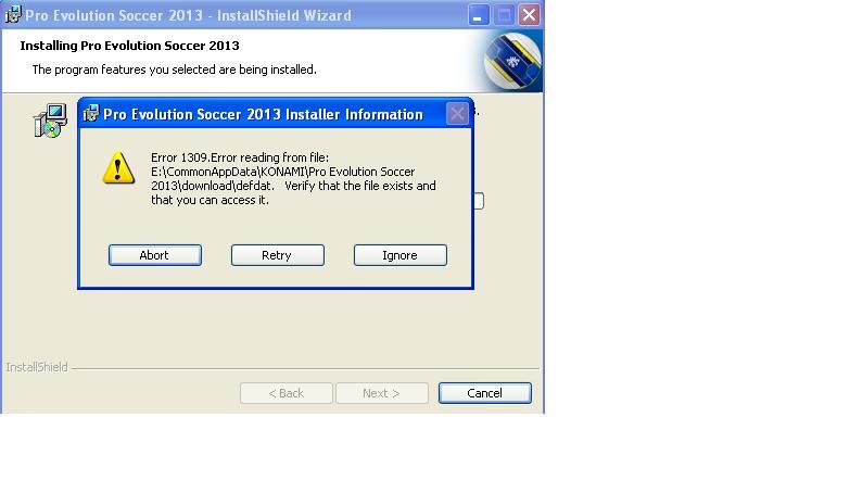 (ask) error 1309 saat menginstal PES