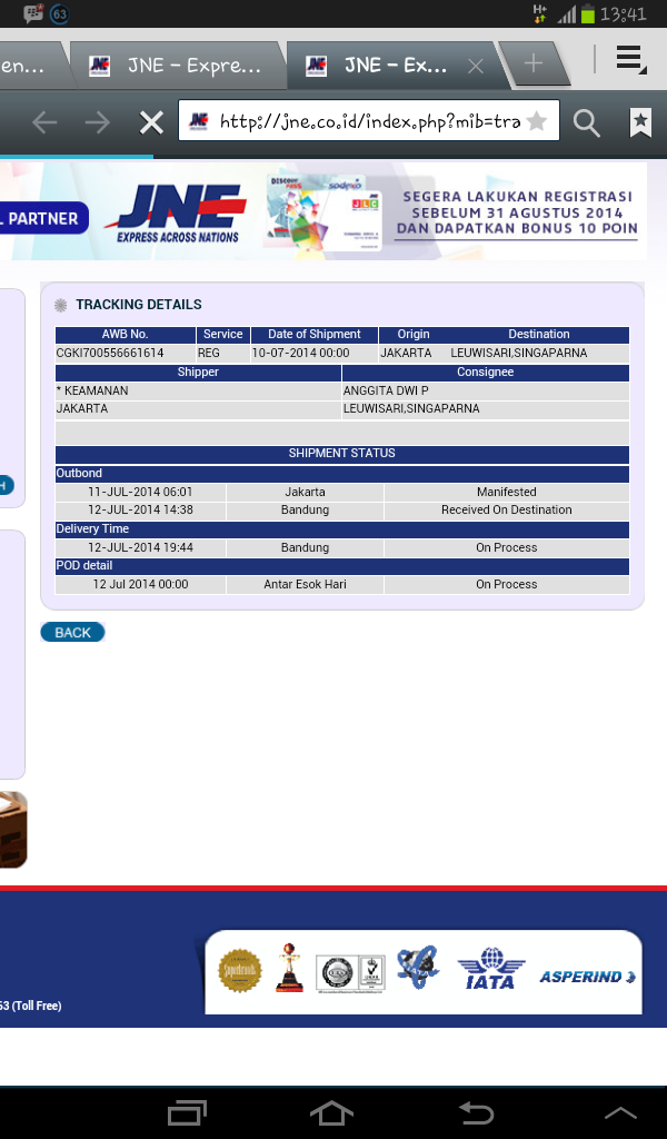 Complain JNE