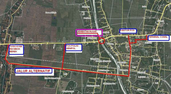 Jalur Pantura Terputus Krn Jembatan Comal ambles