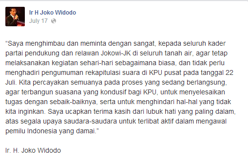 Himbauan bagi pendukungCapres No1 &amp; 2