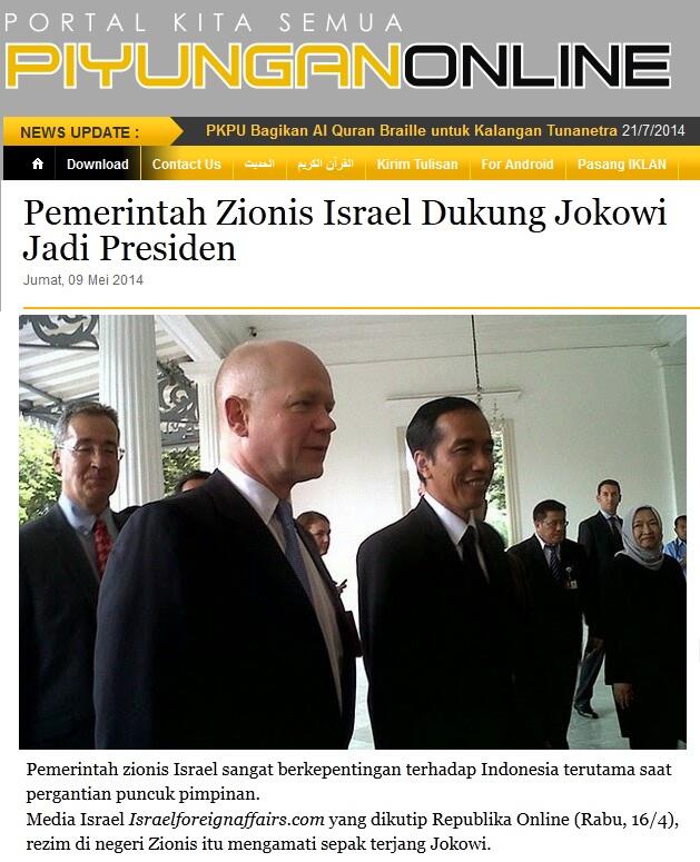 PKS : Pemerintah Zionis Israel Dukung Jokowi Jadi Presiden. Oposisi bila JKW Presiden