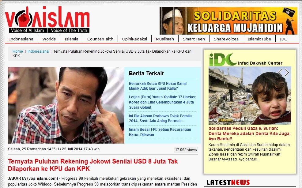 Voaislam, Sebarkan Berita Bohong Terkait Rekening Jokowi di Bank Asing