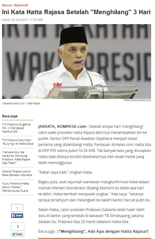 Ini kata Hatta Rajasa setelah menghilang 3 hari