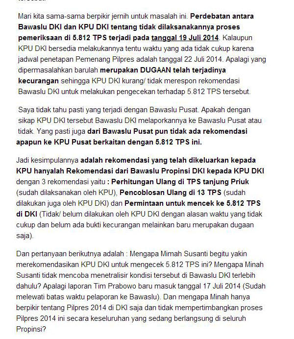 Catat, Bawaslu Tidak Pernah Merekomendasikan PSU di 5.812 TPS DKI