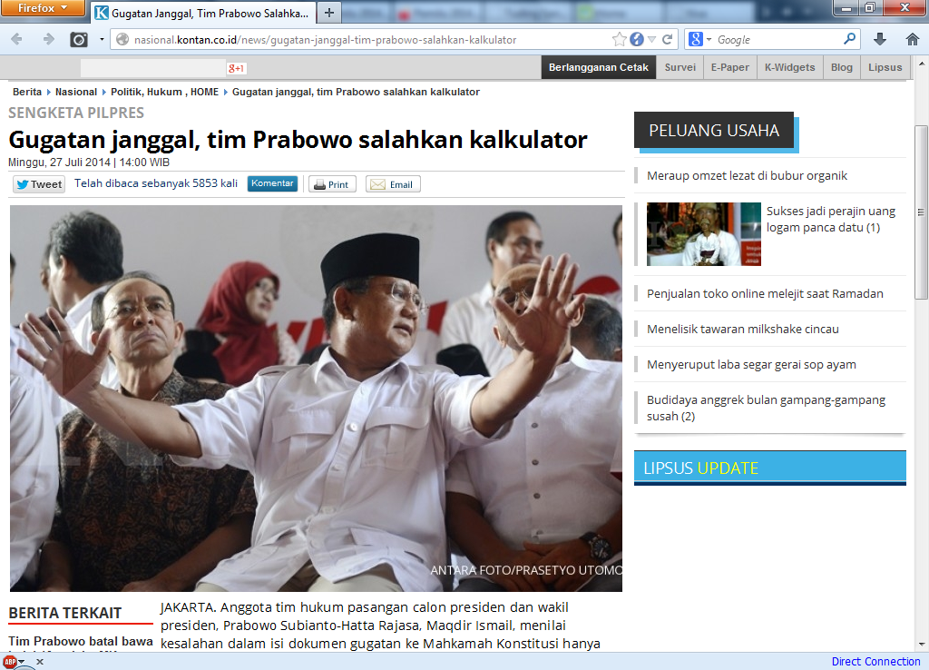 Gugatan janggal, tim Prabowo salahkan kalkulator