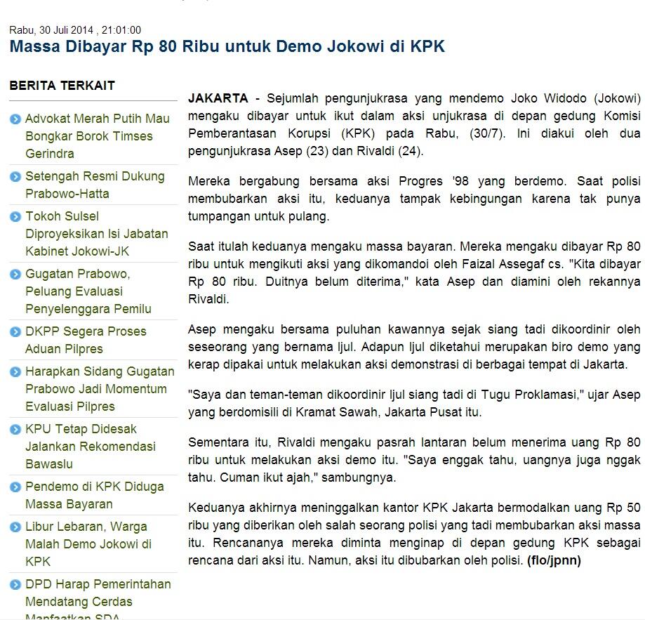 Massa Dibayar Rp-80-Ribu untuk Demo Jokowi di-KPK