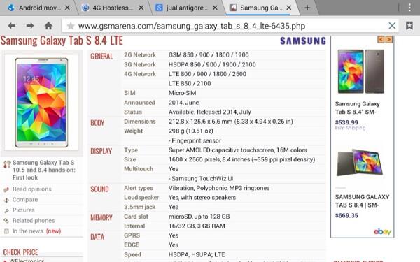 SAMSUNG TAB S 8.4 LTE