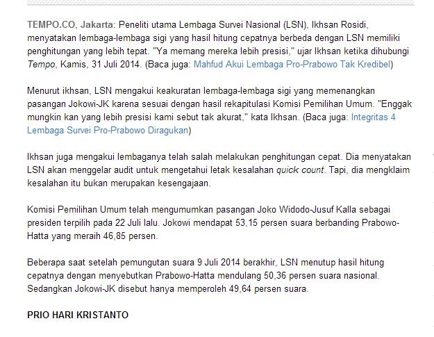 LSN Akui Lembaga Sigi Pro-Jokowi Lebih Presisi