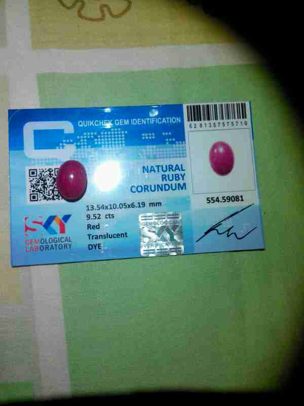 natural ruby corundum 9.52 crat lengkap memo