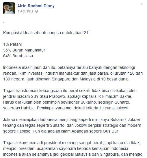 Di Facebook, Airin Sebut Aburizal Bakrie Kapitalis Licik