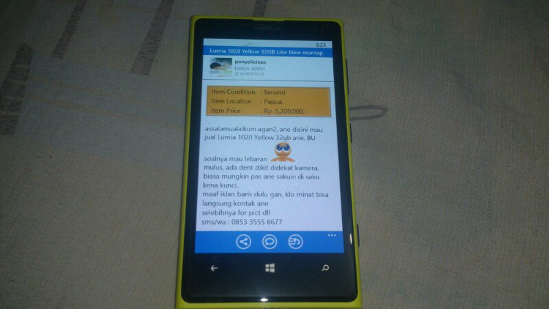 Lumia 1020 Yellow 32GB Like New mantap