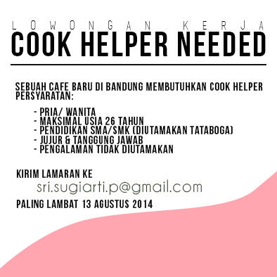 Lowongan Cook Helper (Bandung)