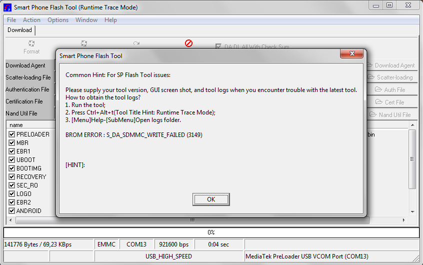 Failed writing device. UFPI SDMMC тест контактов...ошибка при тесте контактов!.