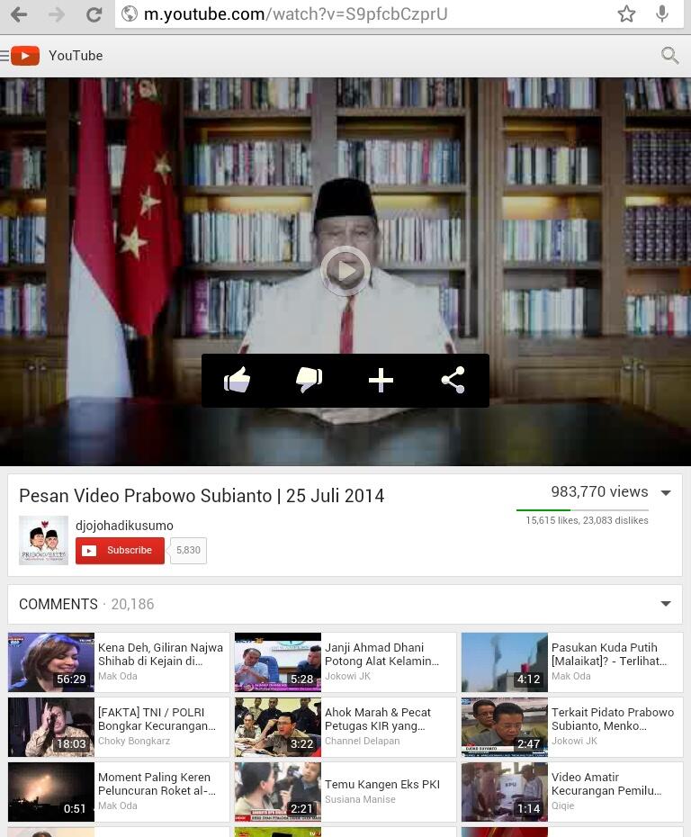 kalah di quick count, lalu real count, kenapa wowo kalah lagi di youtube?