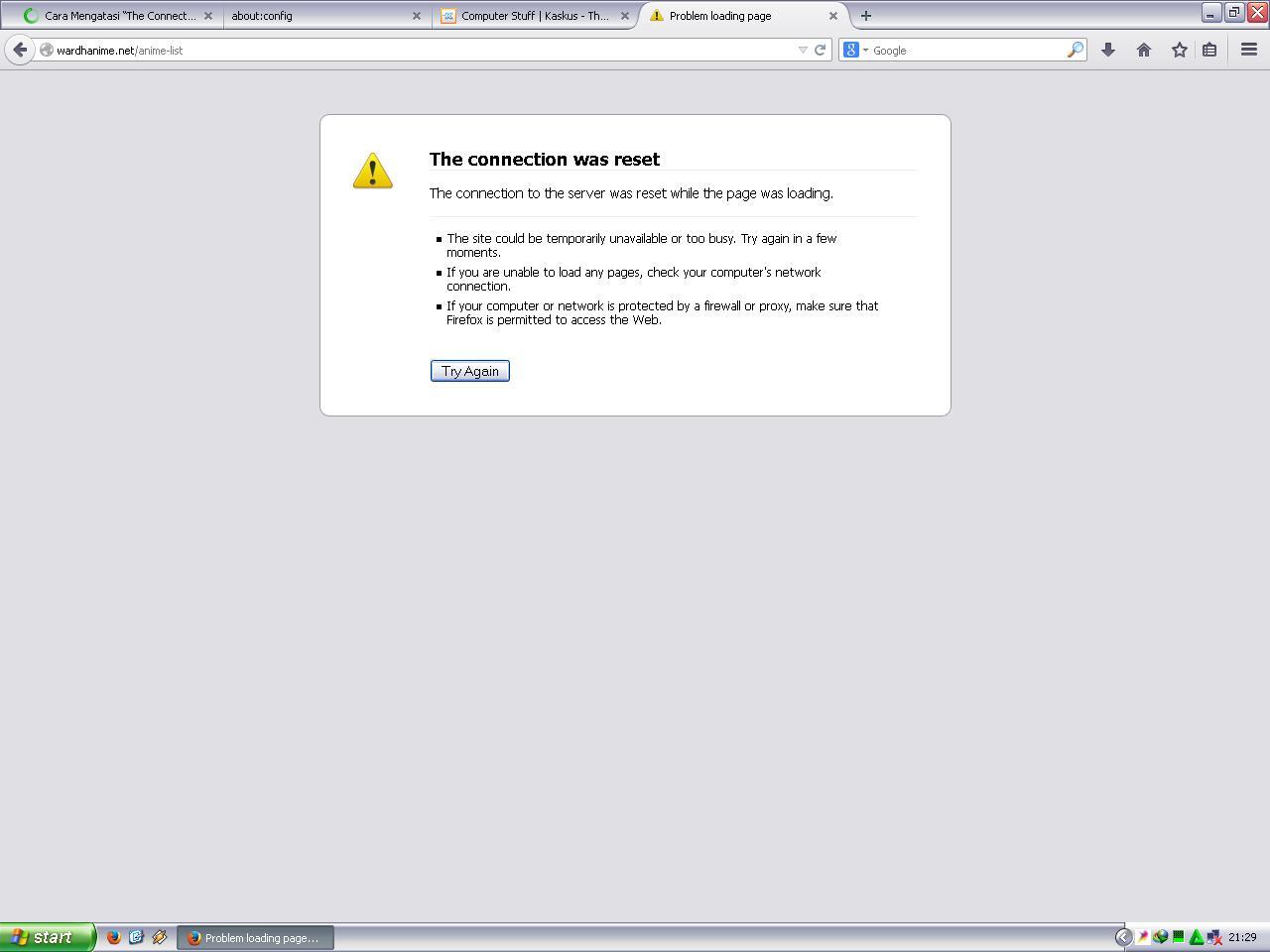 (help) the connection was reset pada mozila