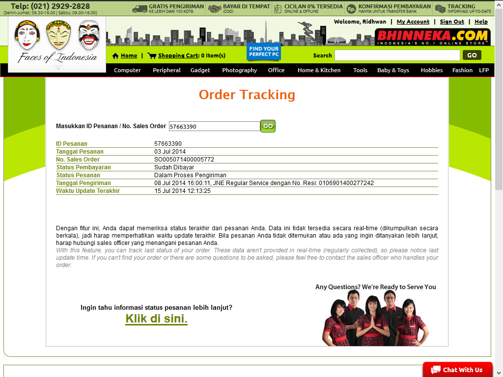 Menunggu Order Pesanan Bhinneka.com Yang Tak Kunjung Datang