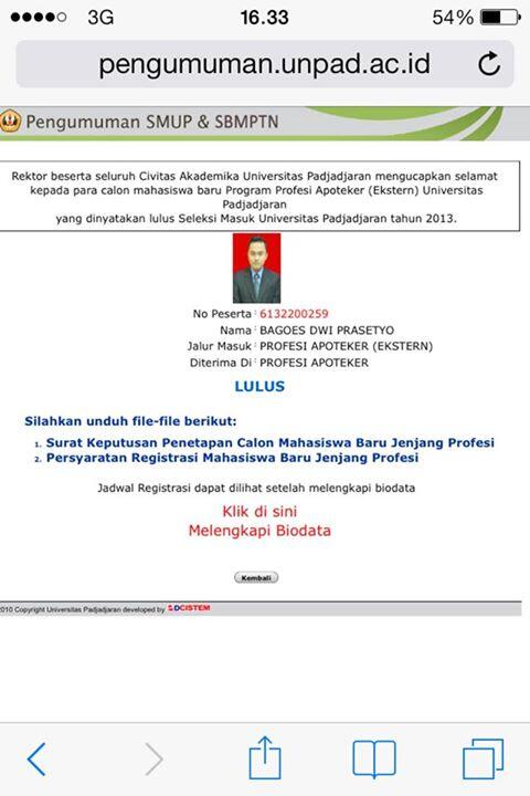 &#91;Prestasi Pertamax&#93; Lulus seleksi Masuk EKSTERNAL Program Profesi Apoteker UNPAD 2013