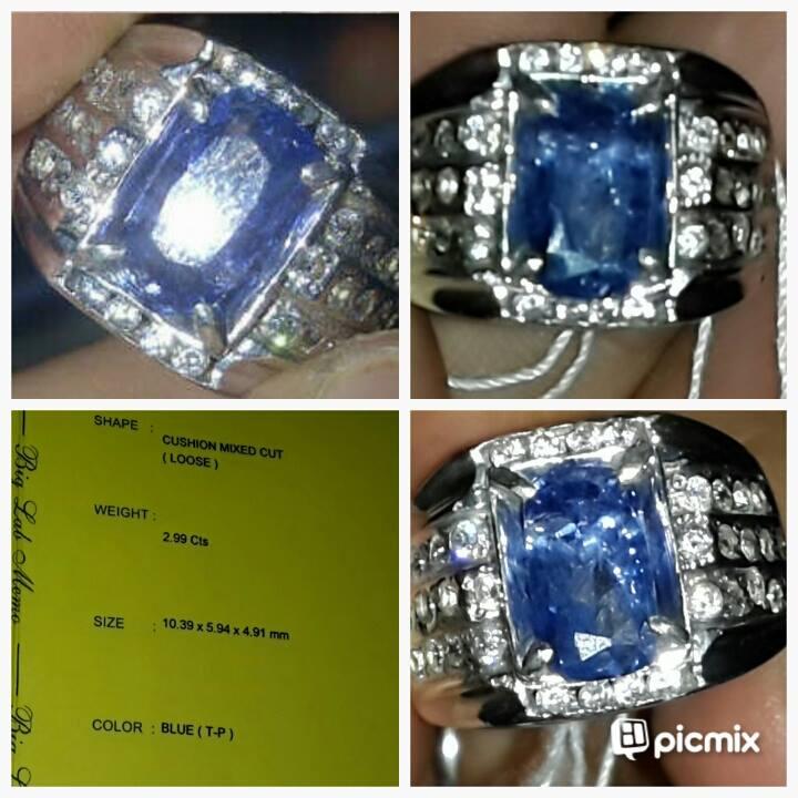 Cincin Natural 2.99 Cts Blue Saphire / Safir Srilangka + Memo Good Luster **
